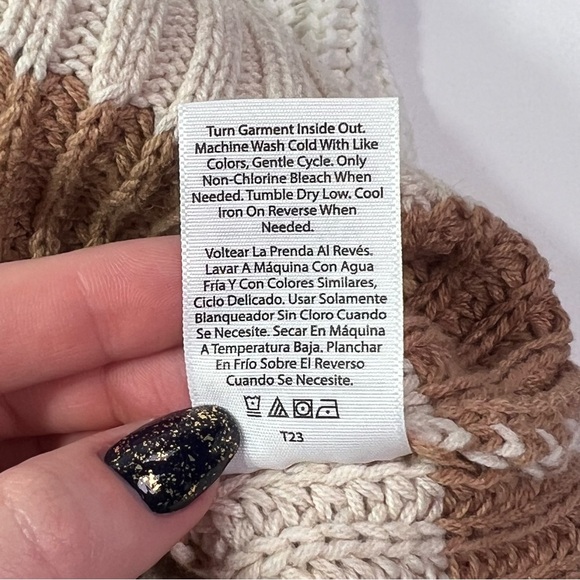 Time and Tru Crew Neck Striped Midweight Sweater - tan/cream, L - Picture 6 of 10